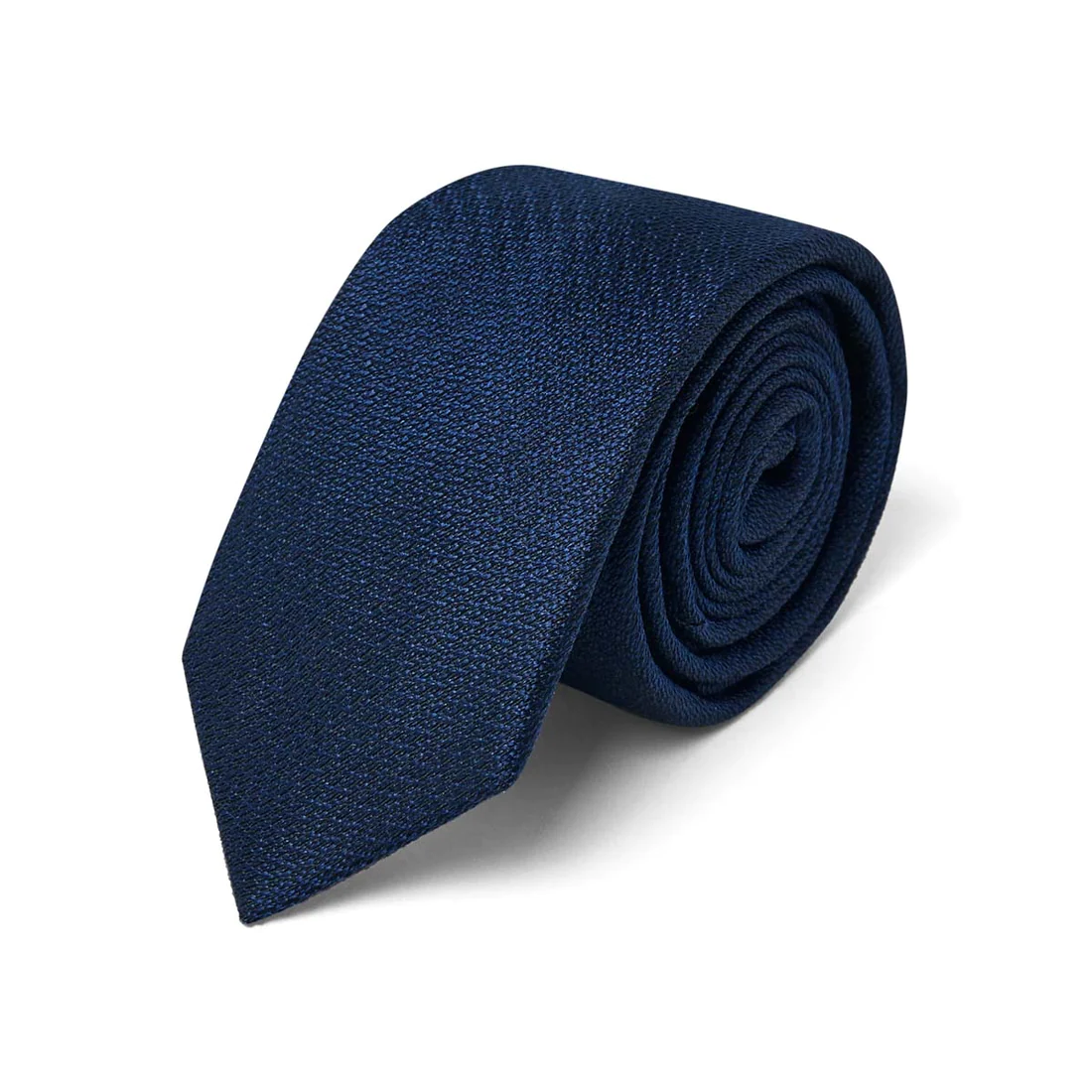 CRAVATE FINE TEXTURÉE SATIN BLEU MARINE