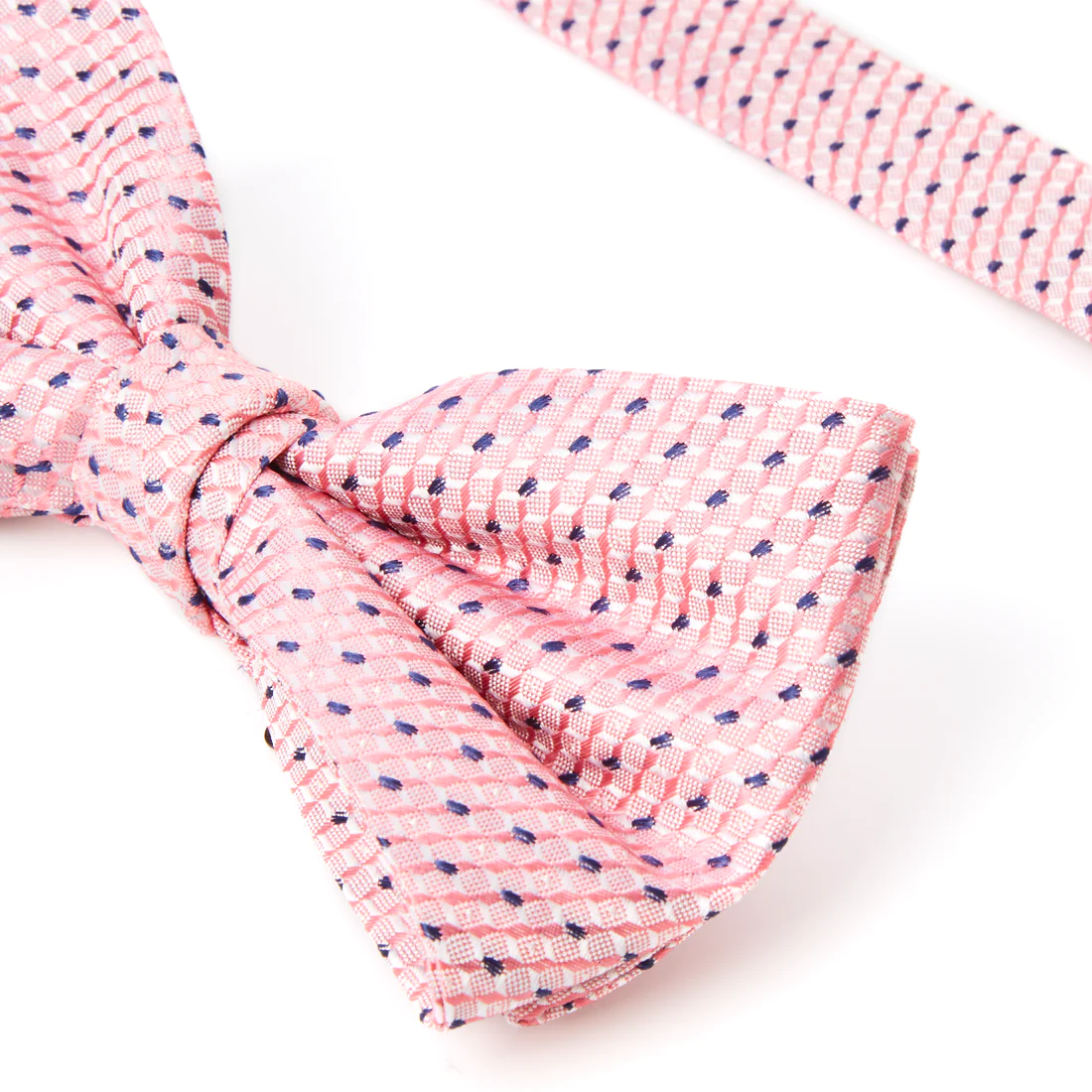 NOEUD PAPILLON - IMPRIMÉ À POIS - PÊCHE ET BLEU MARINE - JACQUARD DE SOIE - PRÉNOUÉ - HOMME - DRAEGER – Image 4