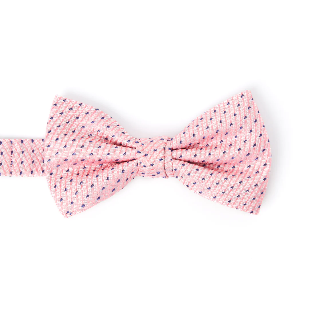 NOEUD PAPILLON - IMPRIMÉ À POIS - PÊCHE ET BLEU MARINE - JACQUARD DE SOIE - PRÉNOUÉ - HOMME - DRAEGER – Image 2