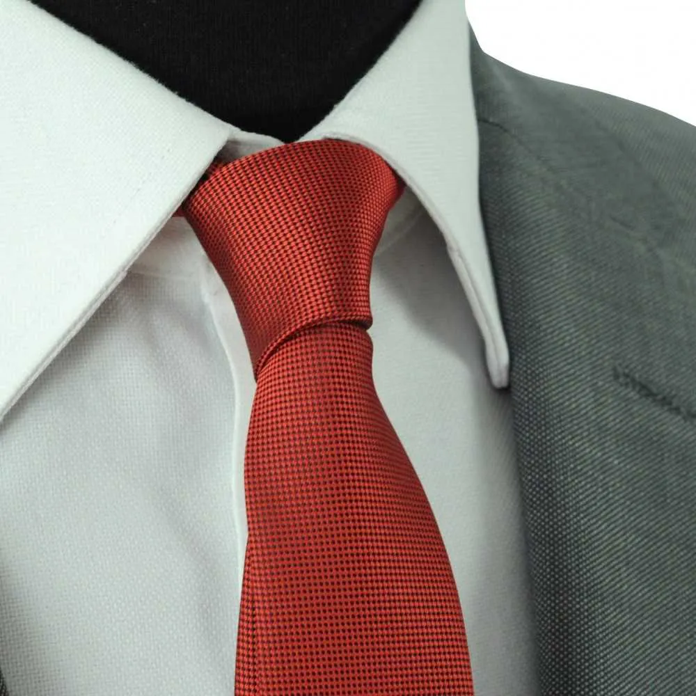 CRAVATE SLIM HOMME. TRÈS FIN QUADRILLAGE ROUGE – Image 3