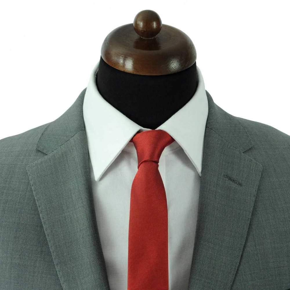 CRAVATE SLIM HOMME. TRÈS FIN QUADRILLAGE ROUGE – Image 4