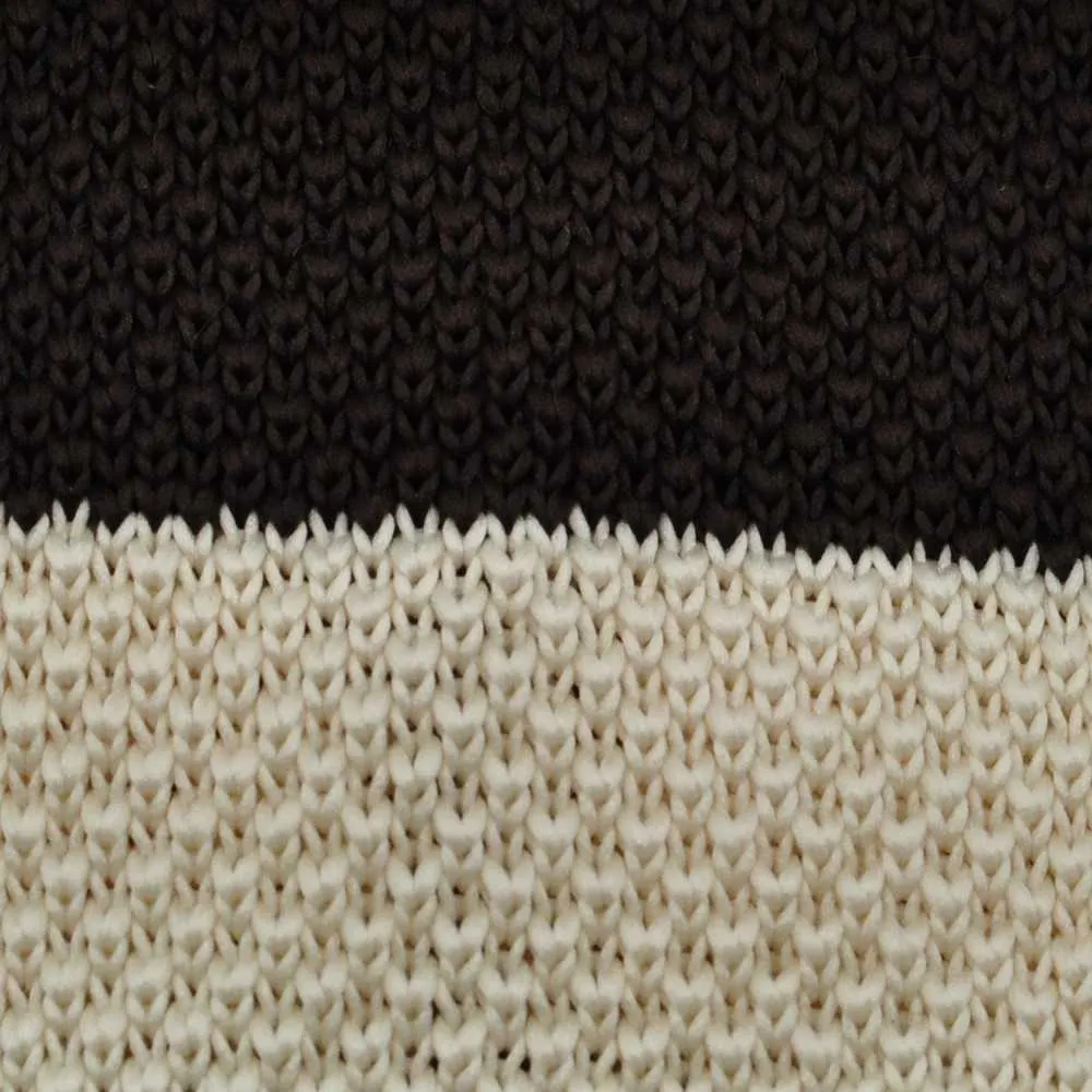 CRAVATE TRICOT MARRON ET BEIGE À RAYURES. BOUT CARRÉ. – Image 3