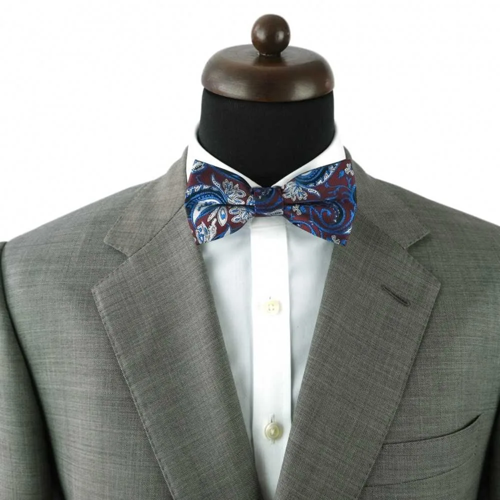 NOEUD PAPILLON POUR HOMME MODE ANGLAISE. BLEU ET BORDEAUX À PAISLEY – Image 3